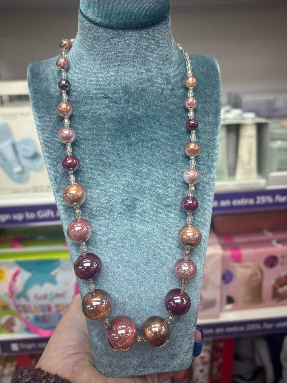 Murano-Style Beaded Necklace in Copper and Burgundy